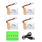 Noiposi 4pcs 3.7v 150mAH Lipo Battery with 6 in 1 Charger for JJRC H36 Eachine E010  Furibee f36 REALACC H36 drone