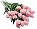 ALIERSA 10-Heads Tulips Artificial Flowers Arrangement Centerpiece Decoration Flowers for Wedding Flowers Bouquets Office Desk (Pink)