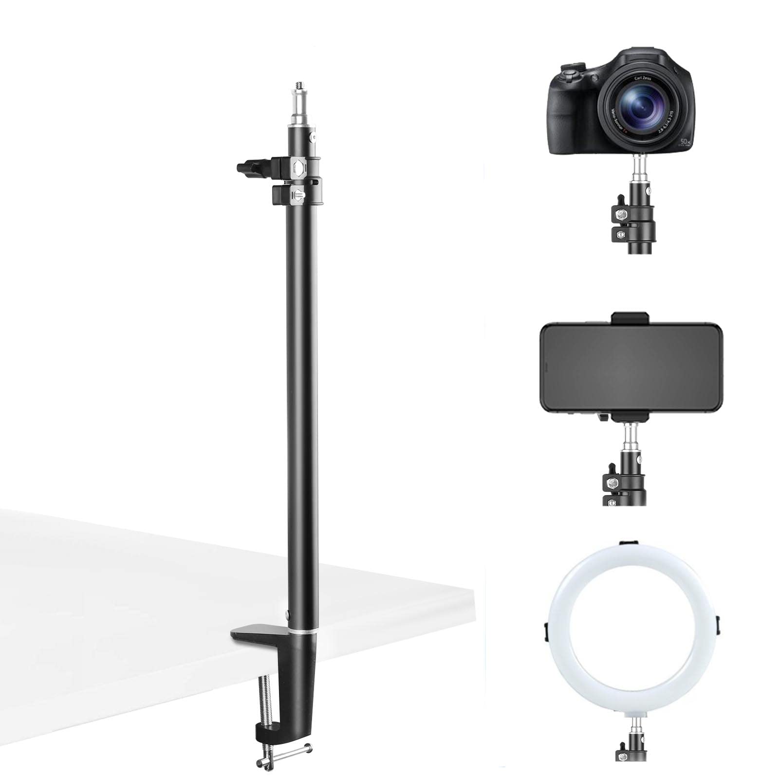 BLAZOR Phone Tripod, Multifunction Desktop Tripod Stand Compatible Camera/ipad/Ring Light/smartphone/VIdeo Camera, Phone Stand Holder with Extra 360ยฐ Ball Head, Camera Tripods white