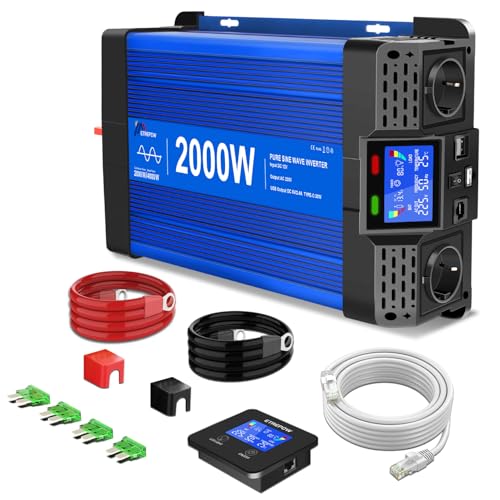 ETREPOW 2000W/4000W 12v 220v Pure Sine Inverter Inverter, 2 EU Sockets, 2 USB Ports+Type-C, Suitable for Household Appliances, Camping, Truck
