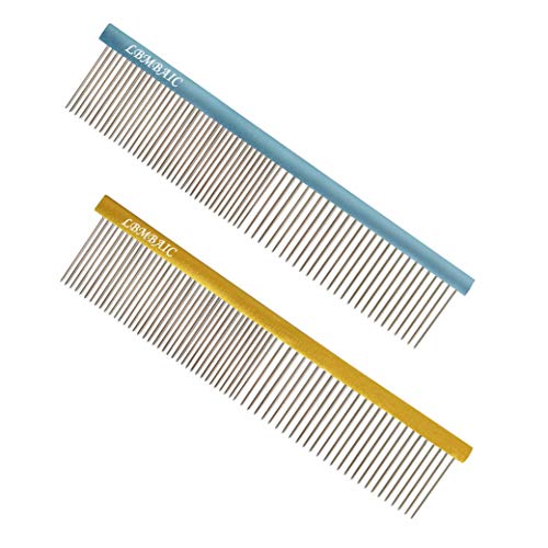 LBMBAIC Professional groomer use Dog Combs and Metal dog grooming combs with Long Rounded and Smooth Teeth for Dog&Cat Hair Remover,No hurt pets skin,No Rust and Discolored 7.5IN (BLUE)