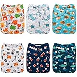 Babygoal Baby Reusable Cloth Diapers, Adjustable Pocket Nappy 6pcs Diapers+6pcs Microfiber Inserts+4pcs Bamboo Inserts 6FB12