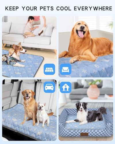 Dog&Cat Cooling Mat for Extra Large Pet Dog,Waterproof, Blue XL-125 x 70cm | Pet Cooling Mat Pet Self Cooling Pad Mat Bed Mats for Summer Indoor or Outdoor, Foldable ,Washable, Ice Cool Fabric Q-MAX>0.5
