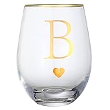 MOMRNTAIL Initial Gift 15oz Stemless Wine Glass