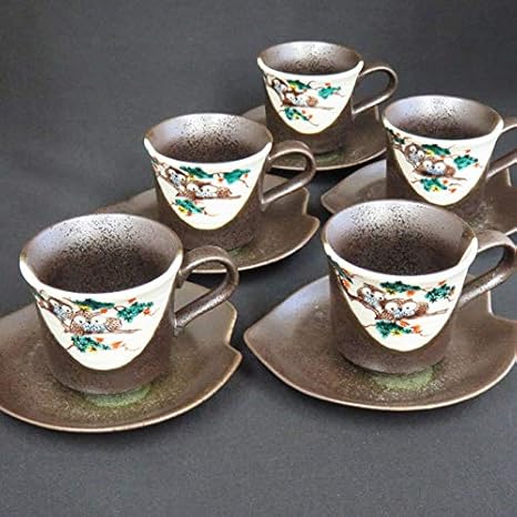 Amazon Co Jp 九谷焼 高級 コーヒーカップ ソーサー 5客セット ふくろう 陶器 日本製 ブランド 伝統工芸品 303 ホビー