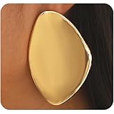 Chunky Gold Statement Earrings for Women,Extra Large Silver Irregular Oval Geometric Drop Dangle Earrings Simple Ear Accessories for Woman