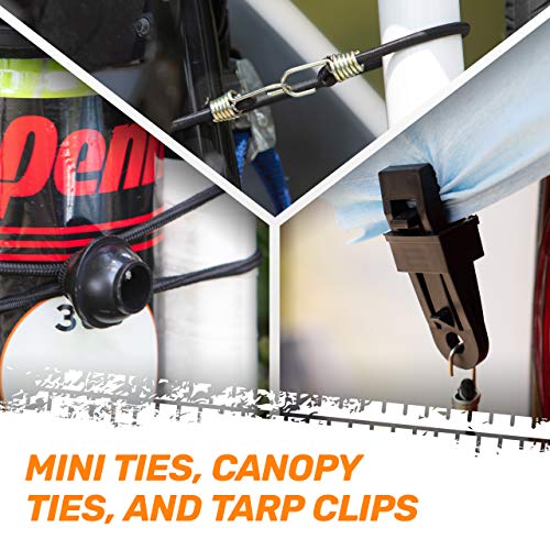 RoofPax Heavy Duty Bungee Cord 28pc Assortment | 3.5mm steel core hooks | UV resistant | Free Easy Drawstring Organizer Bag | Ball Bungees | Canopy Ties & Free Tarp Clips | Superior Quality Bundle