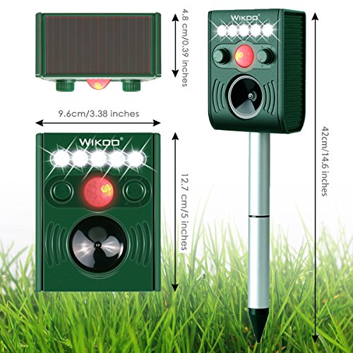 Wikoo Ultrasonic Solar Animal & Pest Repeller, Waterproof Repellent, Pest Control for Dogs, Foxes, Birds, Skunks, Rodents etc, Motion Activated, Includes USB Cable