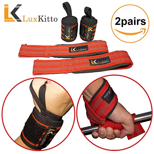 Lifting straps and wrist wraps bundle (2 pairs) support…