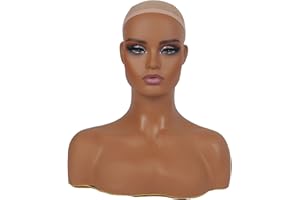 JINGFA Realistic Female Mannequin Head with Shoulders for Display - Manikin Head with Shoulder for Wig/Jewelry/Makeup/Hat/Sun