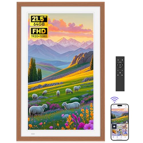 64GB 21,5 Zoll Digitaler Bilderrahmen mit Fernbedienung - FHD 1920 * 1080P IPS Digitale Bilderrahmen Auto Rotation Elektronischer Fotorahmen, Teilen S