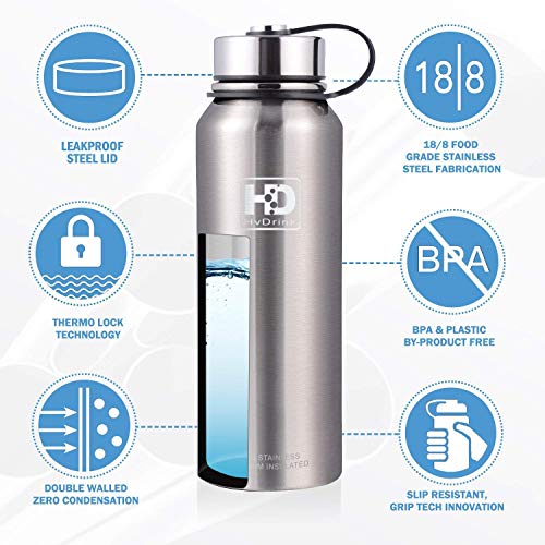 Stainless Steel Vacuum Insulated Water Bottle, Cold for 24 Hours Hot for 12 Hours, 21 OZ - 50 OZ Double Wall Thermos Flask, Travel Sports Leak Proof Drinking Bottle with Metal Strainer, BPA Free