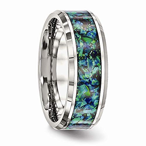 Chisel Stainless Steel Polished with Blue Imitiation Simulated Opal 8mm Mens Ring - Size 9.5 Gifts for Men