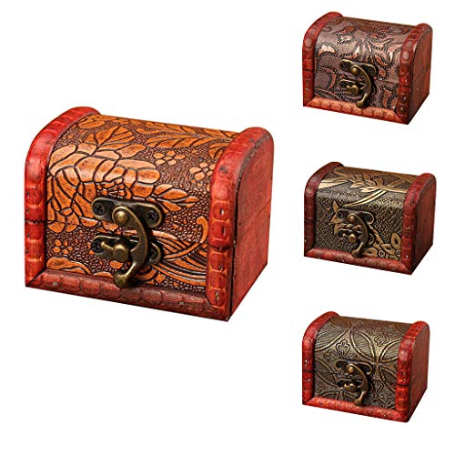Wffo Cute,Solid and Creative Jewelry Box Vintage Wood Handmade Box with Mini Metal Lock for Storing Jewelry Treasure Pearl (B) - Thumbnail 3