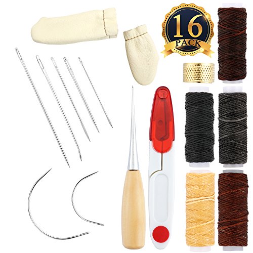 SUBANG 16 Pieces Leather Craft Tool Leather Hand Sewing Needles Upholstery Carpet Leather Canvas DIY Sewing Accessories