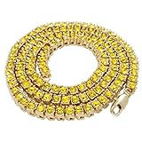 14K Gold Plated Canary 1 Row Iced Out Tennis Necklace, 20 Inches