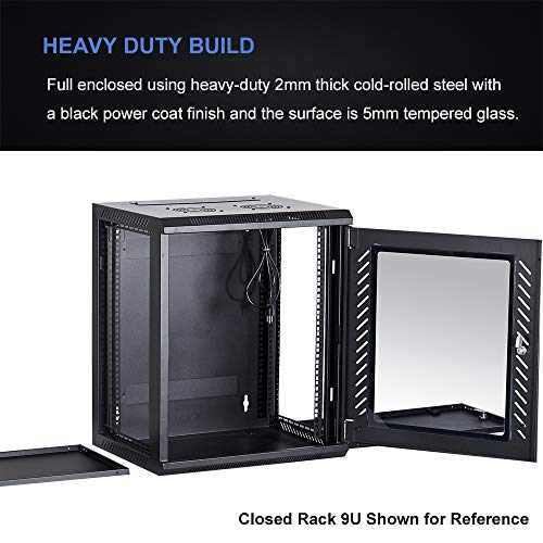 KENUCO [Fully Assembled] Deluxe IT Wall Mount Cabinet | Server Rack | Data Network Enclosure 19-Inch Server Network Rack with Locking Tempered Glass Door (Black 6U) - Thumbnail 4