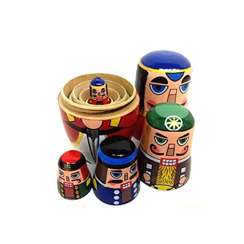 AMOR PRESENT Nutcracker Nesting Doll, 5Pcs Russian Matryoshka Dolls Christmas Nutcracker Figures Handmade Wooden Nutcracker Set