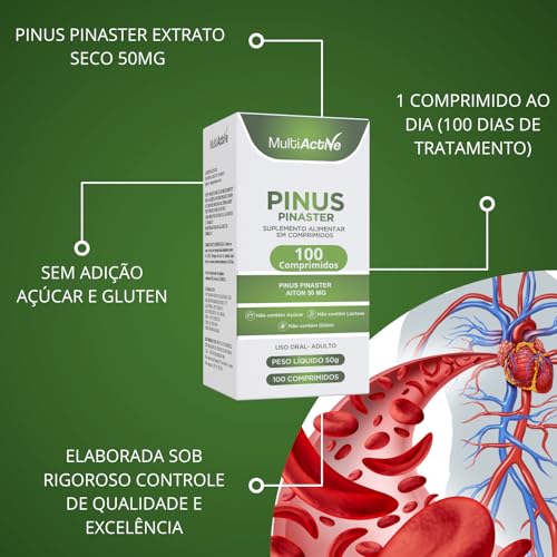 Pinus Pinaster Aiton 50mg 100 Comprimidos Multiactive Extrato Seco Casca Pinheiro Marítimo OPC Antioxidante Circulação Sanguínea Melasma Saúde Vascular Anti-Aging Natural Procianidinas