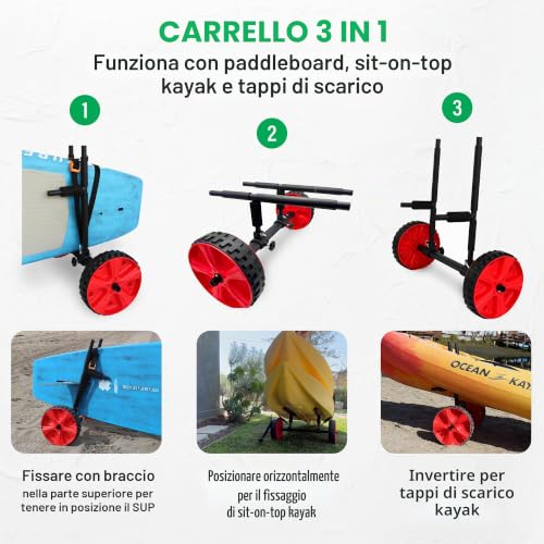 3 in 1 Multi-Function Adjustable Canoe Trolley for Kayak Paddle Small Boats