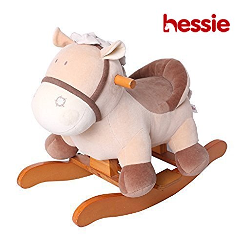 Hessie Modern Plush Rocking Horse with Soft Cute Stuffed Animal, Indoor Ride On Toys Rockers for Toddlers Kids Little Boys & Girls (6-36 Months) - Padded Khaki Pony