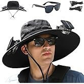 Solar Fan Hat,Wide Brim Solar Fan for Men Women, Mens Sun Hat with 2 Fan, Waterproof Outdoor Hiking Camping Fishing Hat