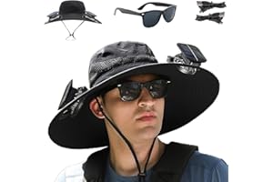 ZRPSIZP Fishing Hats with Sunglasses, Wide Brim Sun Hat with 2 Solar Fan, USB & Solar Powered Fishing Hats, Solar Fan Hats UPF 50+