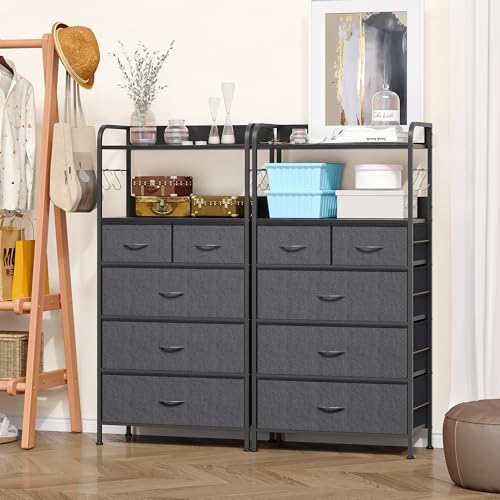 Garvee 5-Drawer Fabric Dresser, Tall Storage Organizer with Metal Frame & Wood Top, Easy Pull Handle Modern Chest of Drawers for Bedroom Hallway Entryway Closet