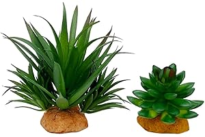 Smoothedo-Pets Reptile Artificial Plants Succulent Terrarium Decor Desert Plant Lizard Bearded Dragon Chameleon Gecko Snake Amphibian Habitat Hideout Turtle Tank Accessories (Green-2pcs-Set)