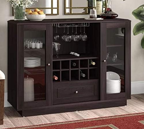 Amazon Com Sideboard Buffet Storage Cabinet Showcase Your Home Decor While Meeting Your Storage Needs Color Espresso Wood With Cabinet Shelves Drawer Wine Rack Buffets Sideboards