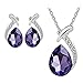 bestpriceam Women Crystal Pendant Silver Plated Chain Necklace Stud Earring Jewelry Set (Purple)