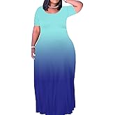 Women's Plus Size Maxi Dresses Short Sleeve Sundress Summer T-Shirt Beach Long Dress with Pockets