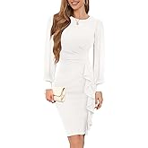 IHOT 2026 Women's Long Sheer Sleeve Ruched Sheath Bodycon Cocktail Party Work Dress