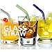 Reusable Long Bent Glass Drinking Straws,190mm8mm Set of 6 with 2 Cleaning Brushes,Healthy, Reusable, Eco Friendly,BPA Free,Multi Color for Smoothies,Milkshake,BigNoseDeer (6 Color)