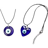 Kicomvi Evil Eye Necklace Turkish Blue Glass Leather Rope Evil Eye Necklace for Women Men Lucky Protection Jewelry