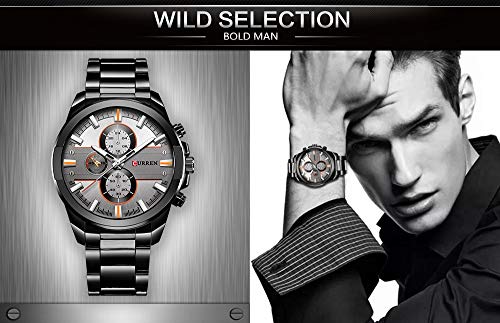 Curren 8274 - Reloj de Cuarzo para Hombre con visualización analógica de Zona horaria y Correa de Acero, Color Negro - Imagen 5
