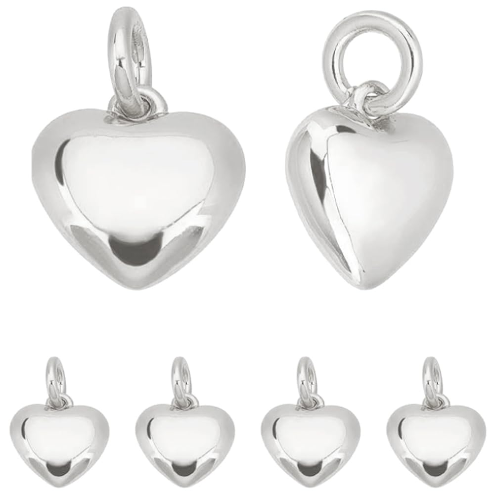 Beebeecraft 1 Box 10Pcs Small Heart Charms 10x9mm 925 Sterling Silver Plated Brass 3D Love Shaped Dangle Pendant Charms for Necklace Bracelet Jewellery Making