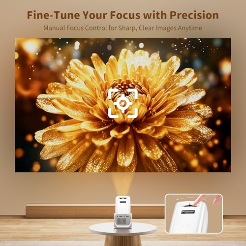 Sainyer Mini Projector, 4K Supported Full HD 1080P Portable Projector, 270° Rotation Outdoor Movie Projector with Electric Keystone, ≤25dB Low Noise, Dual HiFi Speakers, HDMI/USB, Projecteur 4K