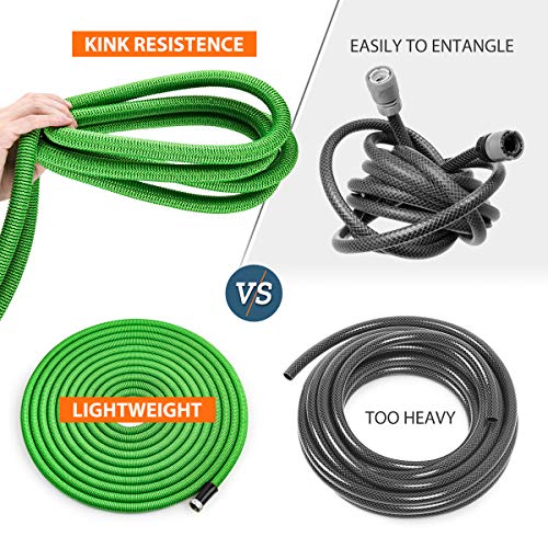 HooSeen Expandable Garden Hose, 75ft Flexible Kink-Free Water Hose with Double Latex Core, 3/4" Solid Nickel Plating Fitting and Shut Off Valve,Expanding Garden Hose for Watering