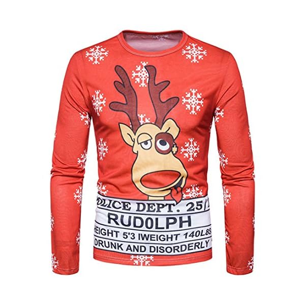 Ninasill Mens Autumn and Winter Xmas Christmas PrintingTop Men's Long-Sleeved T-Shirt Blouse - Image 3