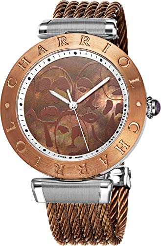Charriol Art Edition Alexandre C Night Mask Mens Stainless Steel Swiss Made Watch - 40mm Mother of Pearl Face with Luminous Hands and Sapphire Crystal - Bronze Twisted Cable Band Watch ALSB3.53.109