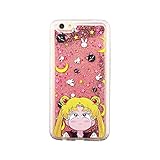 Pink Glitter Flowing Sailor Moon Crystal Wand Case for iPhone 7 8 iPhone7 iPhone8 Cartoon Shockproof Protective Glittery Liquid Floating Transparent Girls Teens Daughter