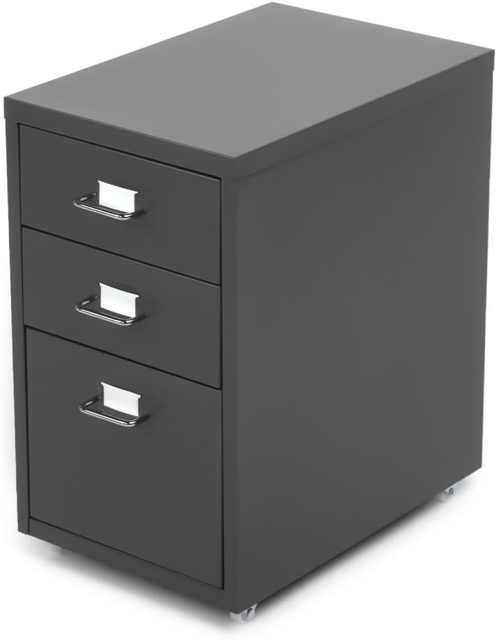 IKAYAA 3 Drawers Mobile File Cabinet Detachable Metal Filling File Cabinet Bedside Table Office Documents Cabinet Storage Cabinet with 4 Casters Dark Grey