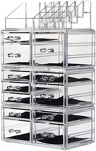 Younghoo 4 Tier Acrylic Jewelry and Cosmetic Storage Makeup Organizer Boxes Case with 12 Drawers, Create Your Own Specially Designed Makeup Counter –Stackable and Interchangeable- 9.5" x 6.5" x 11.8"