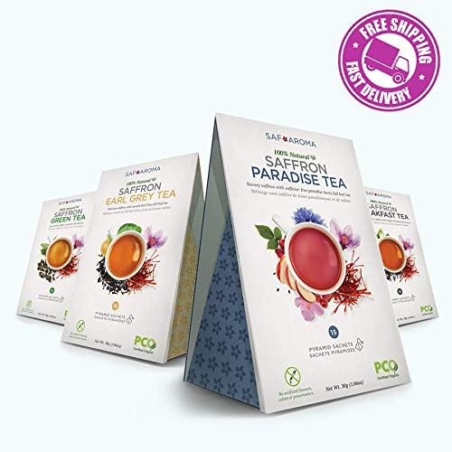 Ultimate Gift | Saffron Teas Bundle | Certified Organic | INCLUDES: 1 Box Saffron Paradise Tea, 1 Box Saffron Green Tea, 1 Box Saffron Earlgrey Tea, 1 Box Saffron Breakfast Tea | Produced in USA