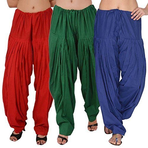 bottomline women's cotton patiala salwar combo (_green,blue & red_free size)