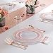60 Pieces Rose Gold Plastic Plates, White Disposable Plates with Lace Design Includes: 30 Dinner Plates 10.25 Inch and 30 Salad/Dessert Plates 7.5 Inch