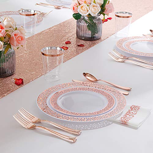 I00000 160PCS Rose Gold Dinnerware Set, 20 Rose Gold Dinner Plates 10.