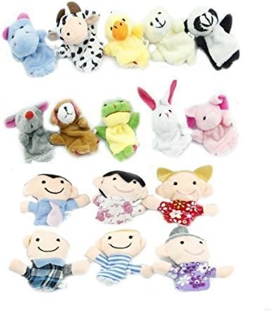 Lovely 16pcs Educational Puppets Story Time Finger Puppets-10 Animals and 6 People Family Members Included