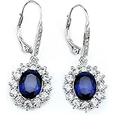 Amy & Annette Leverback Halo Sapphire Earring - 18k White Gold Plated Earrings for Women - Great Gift Idea for Every Occasion